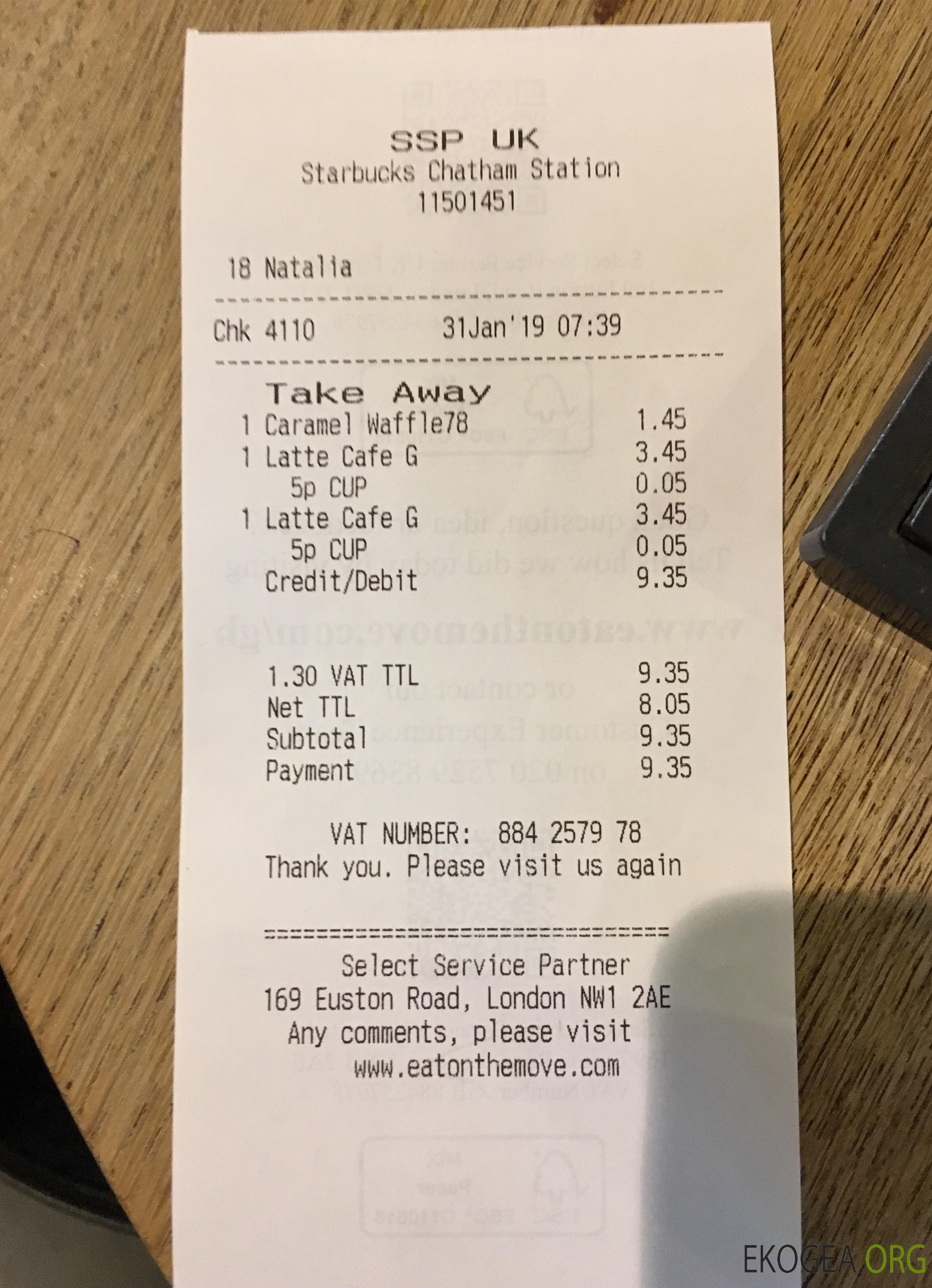 Chèque de paiement de la société Starbucks